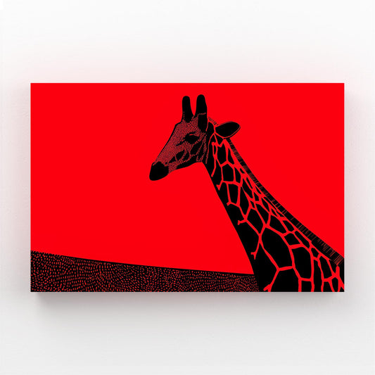 Black giraffe illustration on a red background