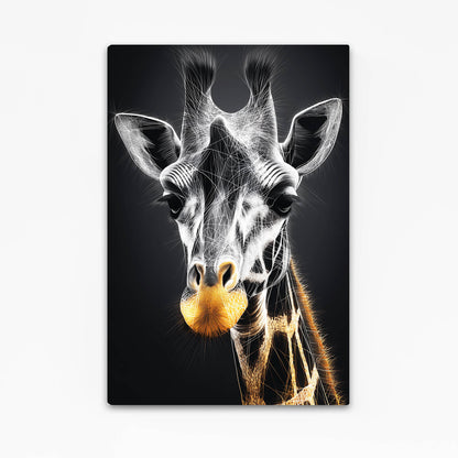 Canvas print of a giraffe's face with a black background