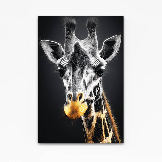 Canvas print of a giraffe's face with a black background