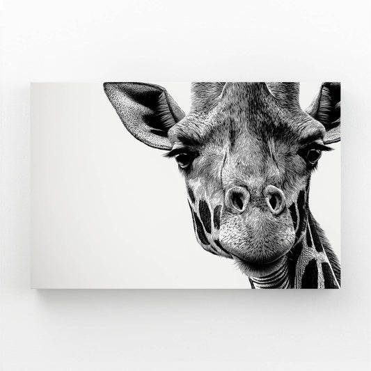 Black and white illustration of a giraffe's head on a white background