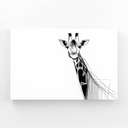 Black and white line drawing of a giraffe on a white background