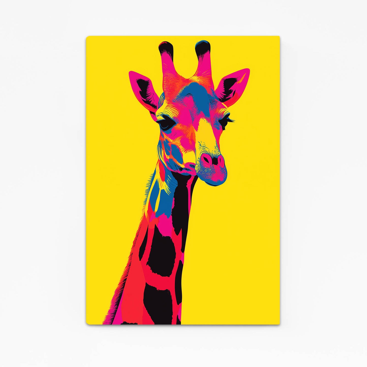 Colorful giraffe illustration on a yellow background