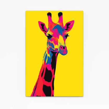 Colorful giraffe illustration on a yellow background