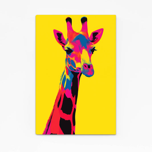 Colorful giraffe illustration on a yellow background