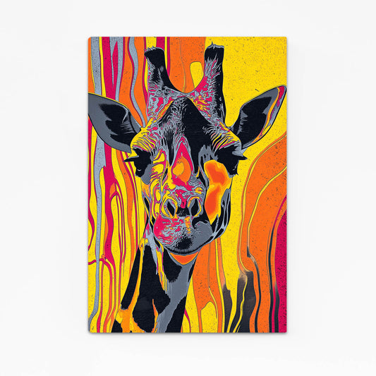 Colorful abstract painting of a giraffe on a white background