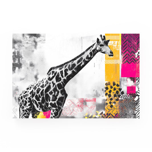 Giraffe in front of a colorful abstract background