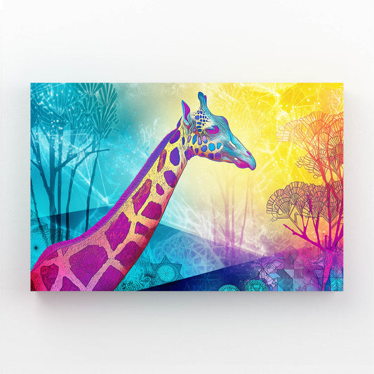 Colorful abstract giraffe painting with a vibrant background