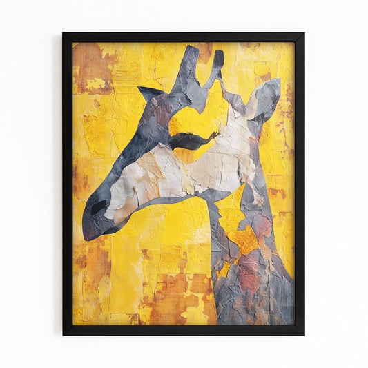 Abstract art piece with a deer silhouette on a yellow background
