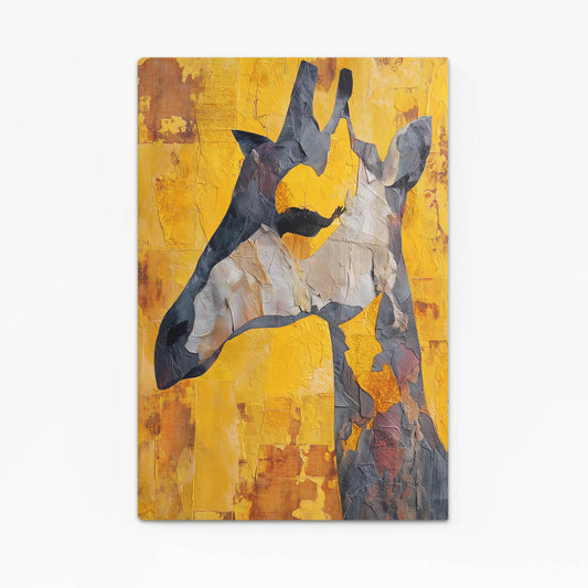 Abstract art piece with two figures on a yellow background