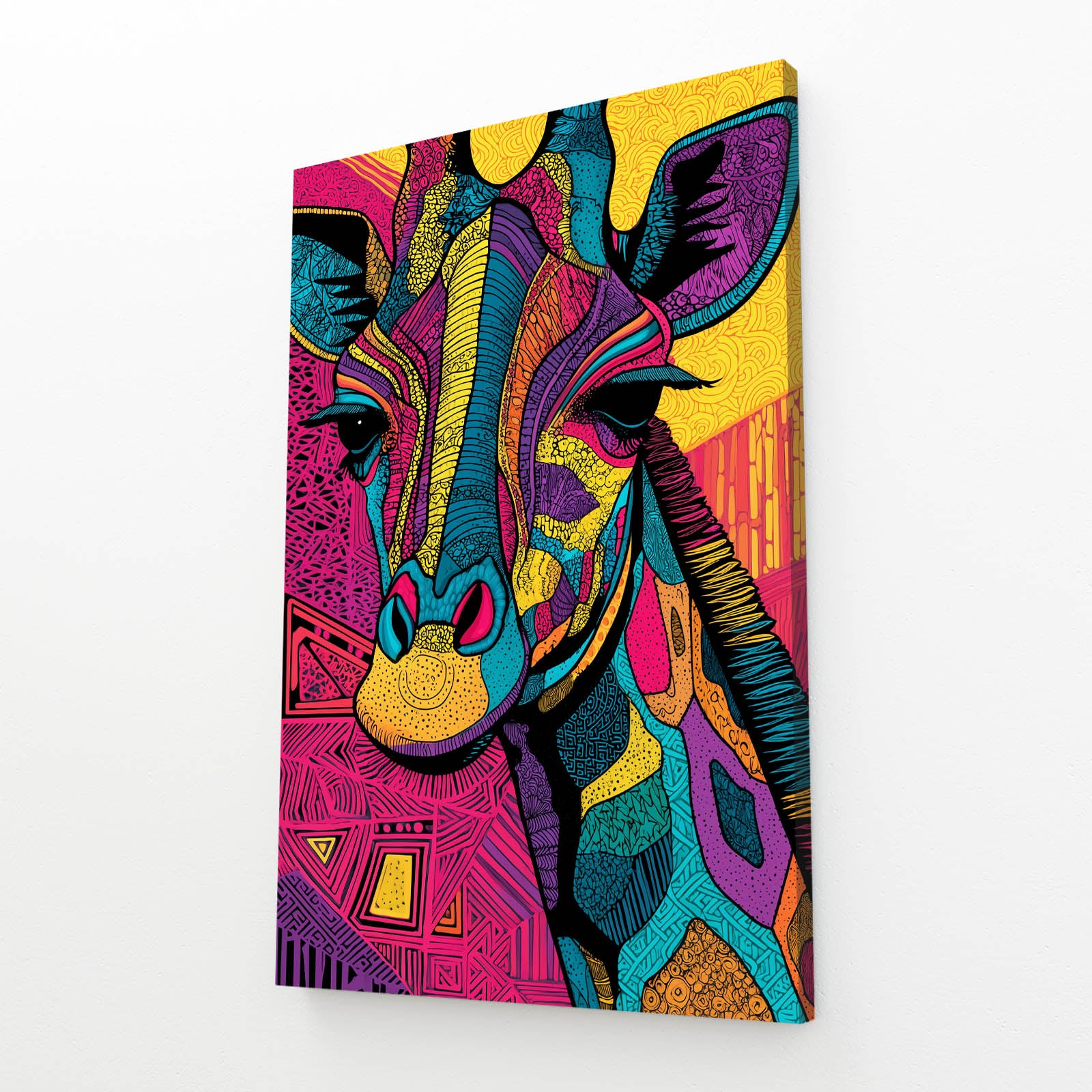 Colorful abstract giraffe design on a white background