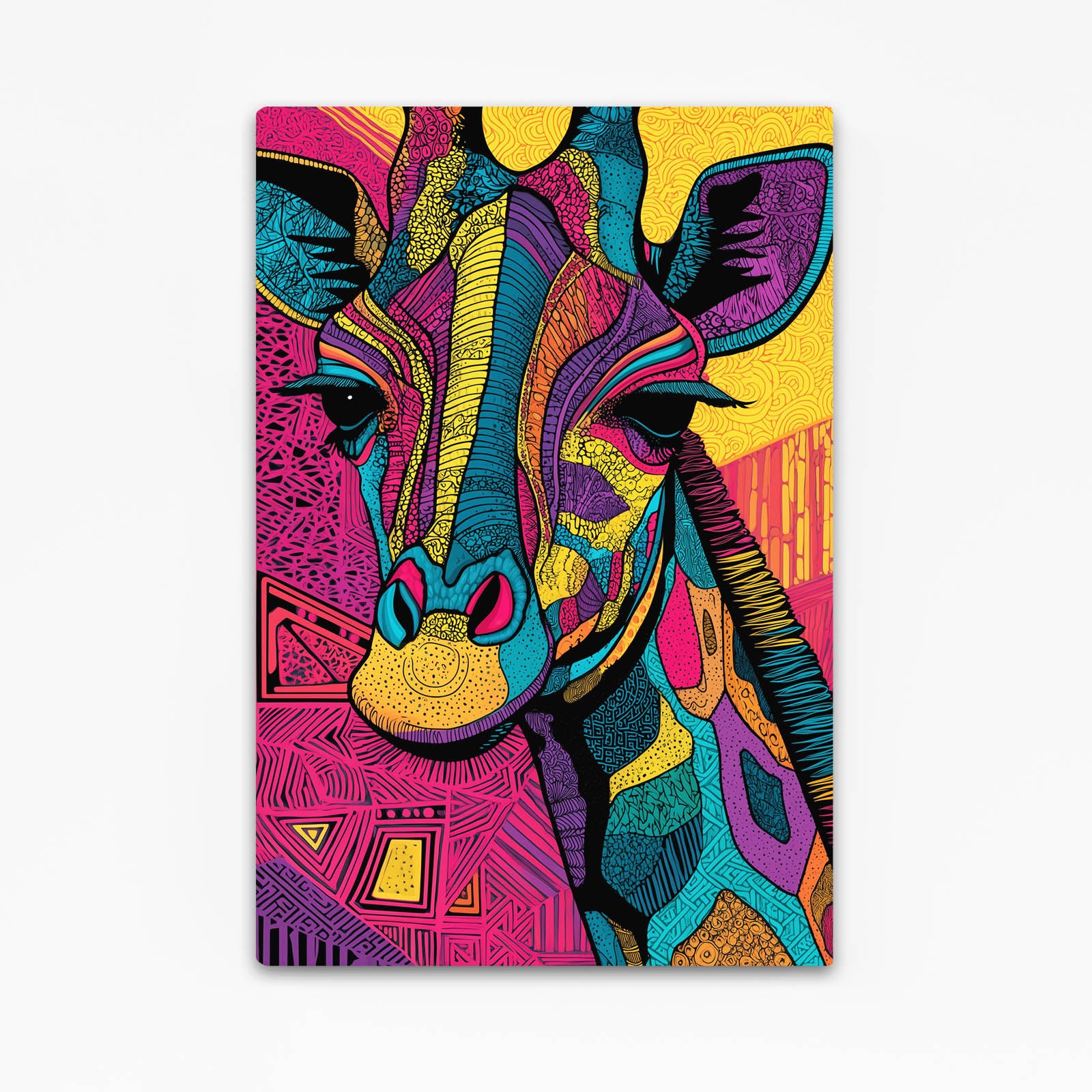 Colorful abstract giraffe design on a white background