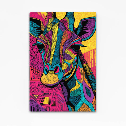 Colorful abstract giraffe design on a white background