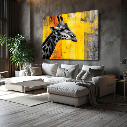Living room with a giraffe painting on the wall