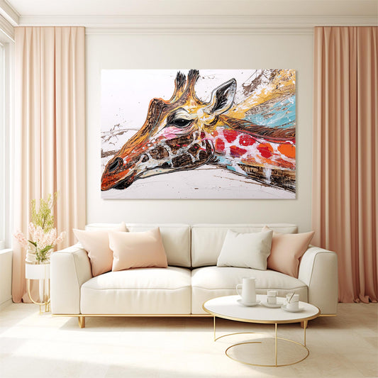 Giraffe Wall Art Framed — abstract canvas print in white tones, view 4