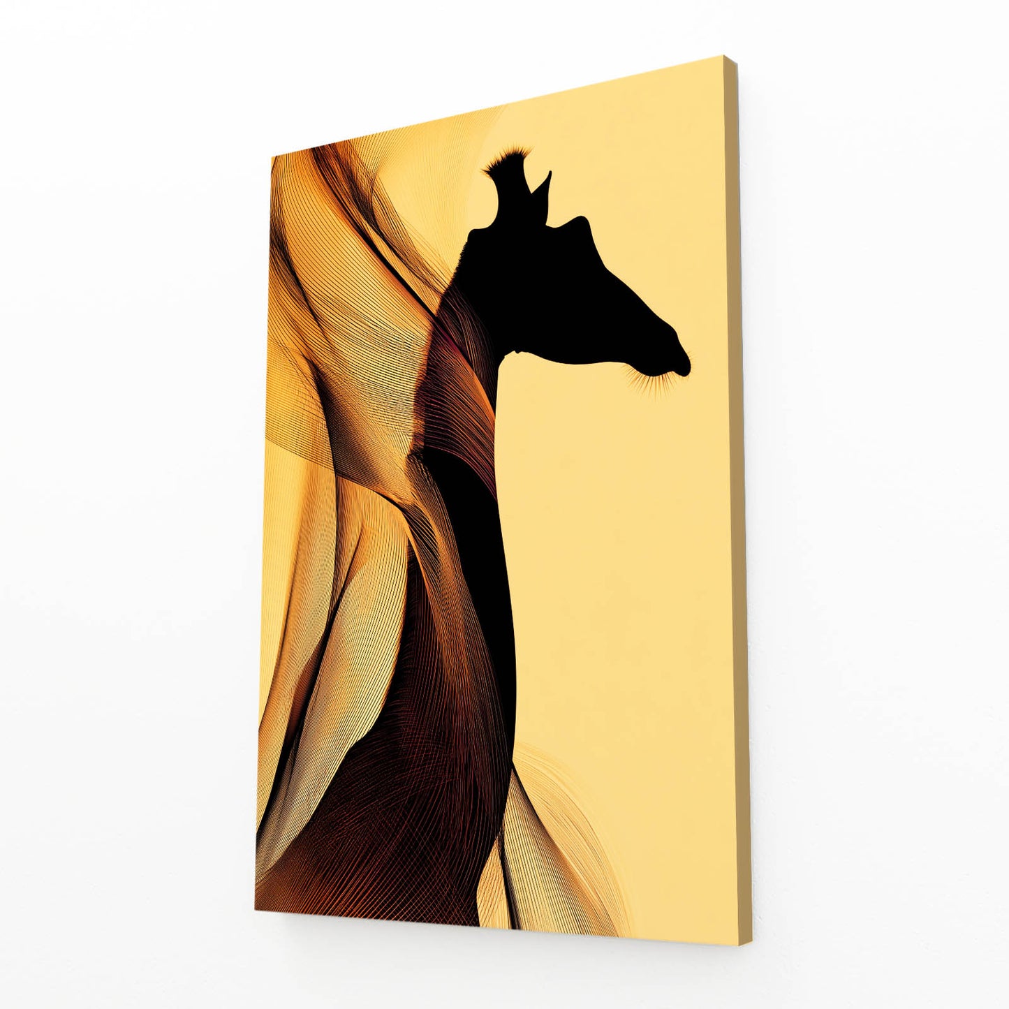 Giraffe silhouette on a gold abstract background