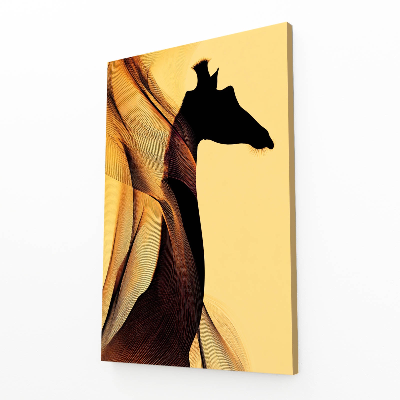 Giraffe silhouette on a gold abstract background