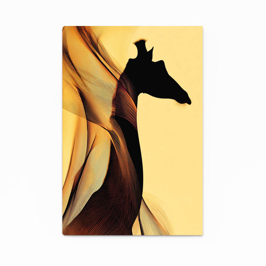 Giraffe silhouette against a yellow background