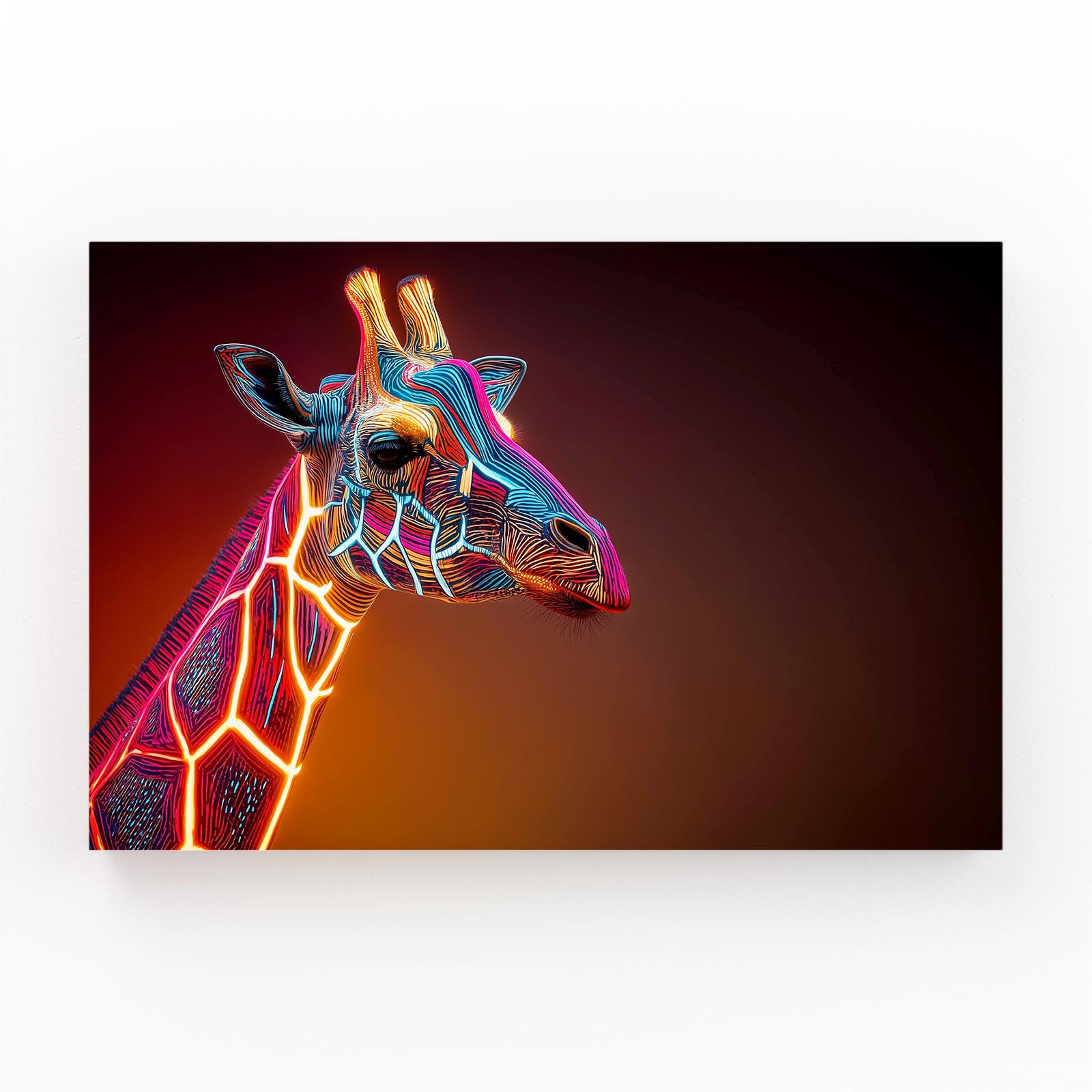 Colorful abstract giraffe design on a dark background