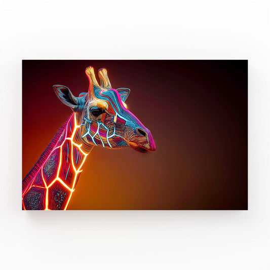 Colorful abstract giraffe design on a dark background