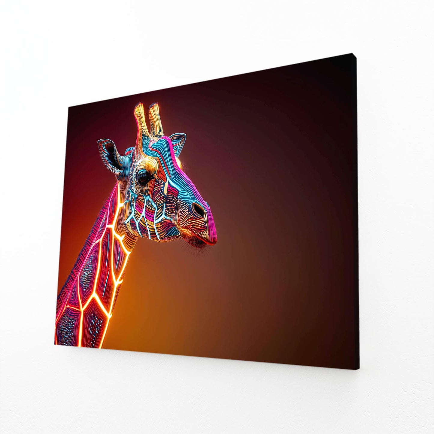 Colorful abstract giraffe design on a dark background