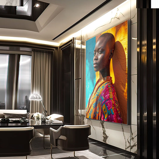 Girl African Wall Art — african art canvas print in orange tones, view 3