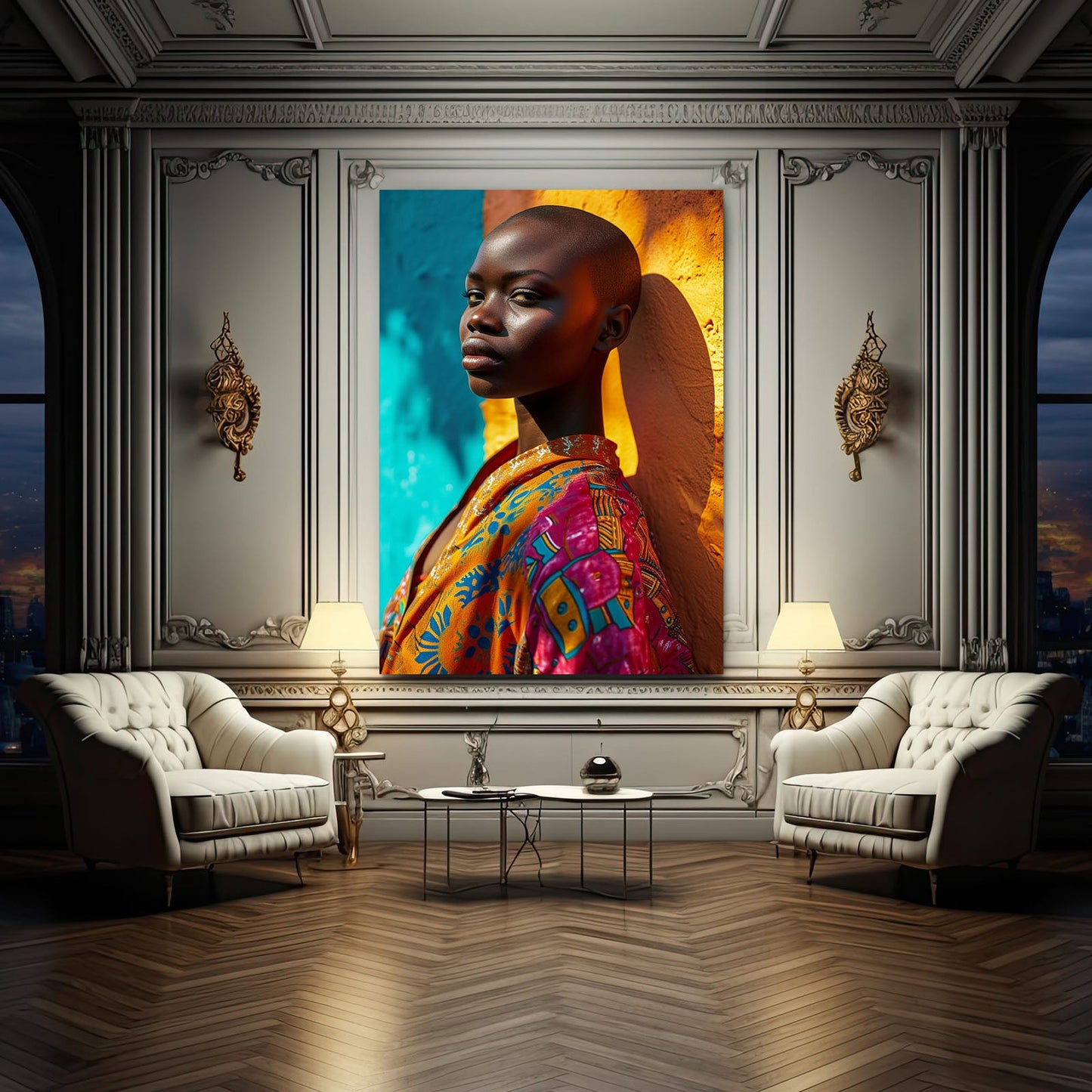 Girl African Wall Art — african art canvas print in orange tones, view 4