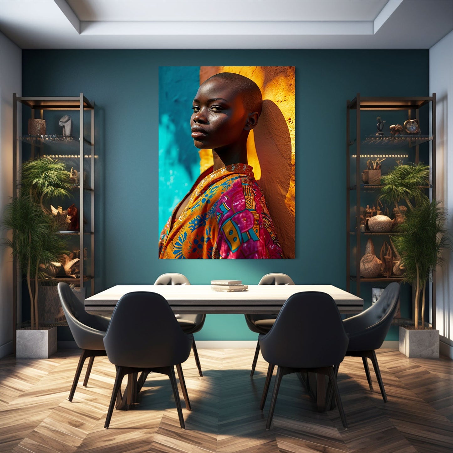 Girl African Wall Art — african art canvas print in orange tones, view 5