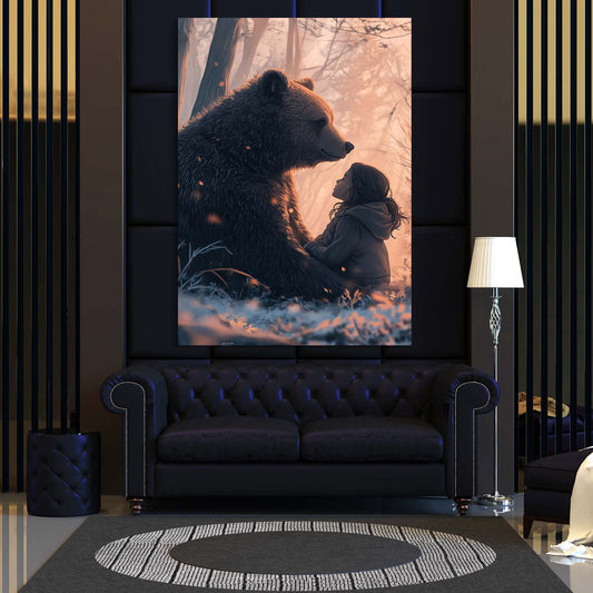 Girl And Bear Art — digital canvas print in blue tones, view 3