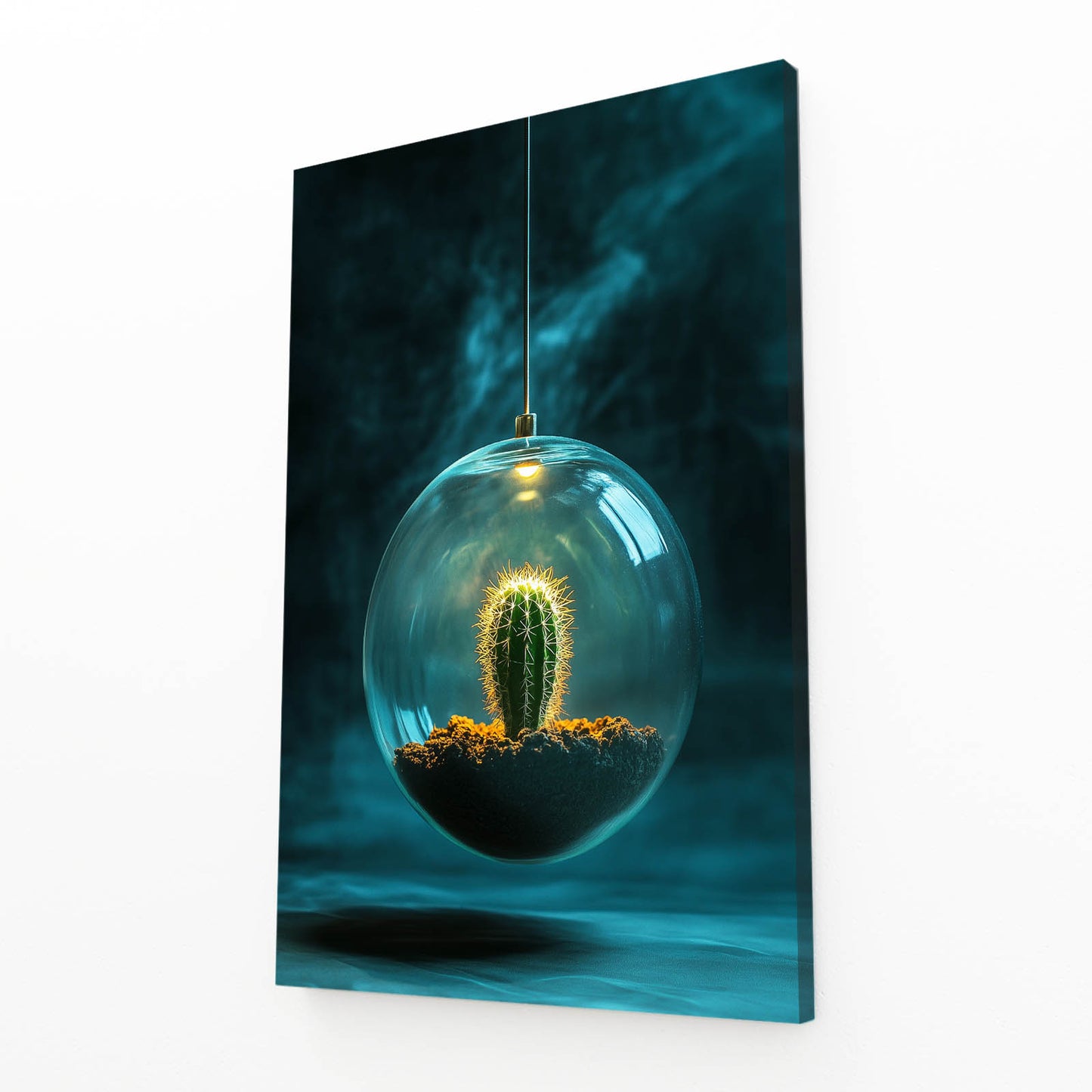 Glass Orb Terrarium Cactus Canvas – angled canvas view on white background