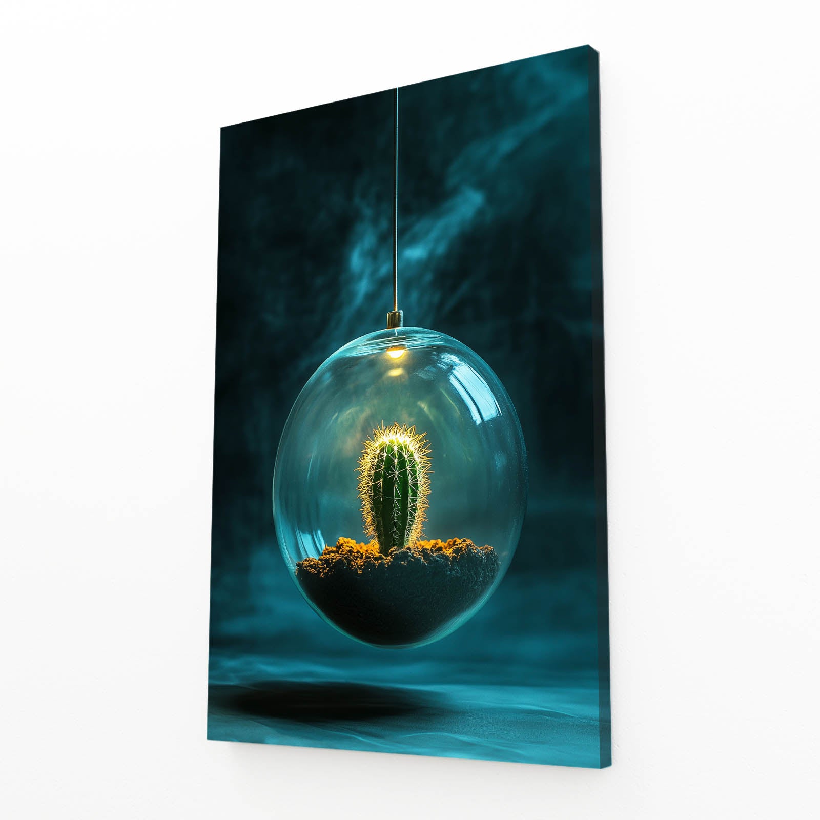 Glass Orb Terrarium Cactus Canvas – angled canvas view on white background