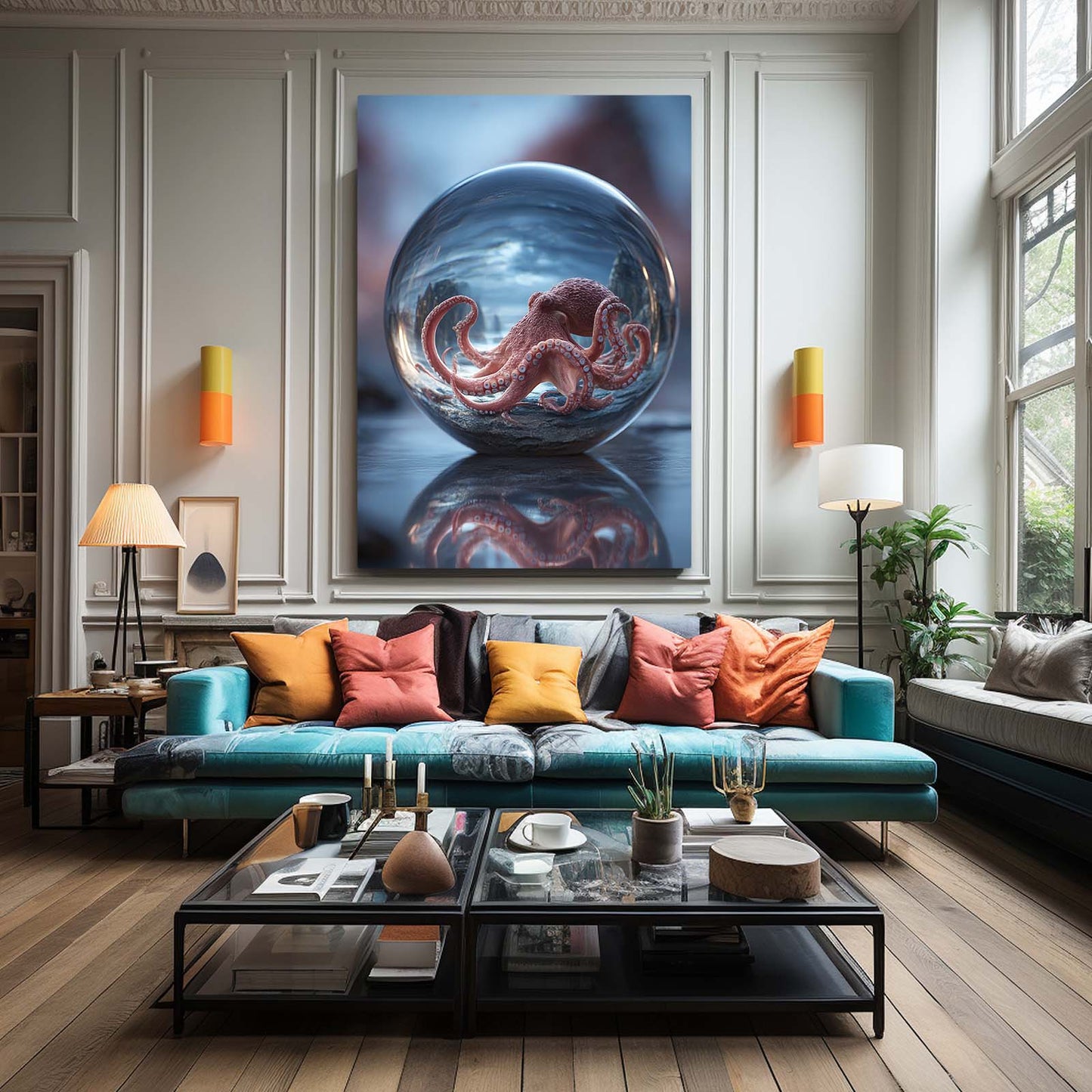 Glass Sphere Octopus Wall Decor – styled in a furnished interior