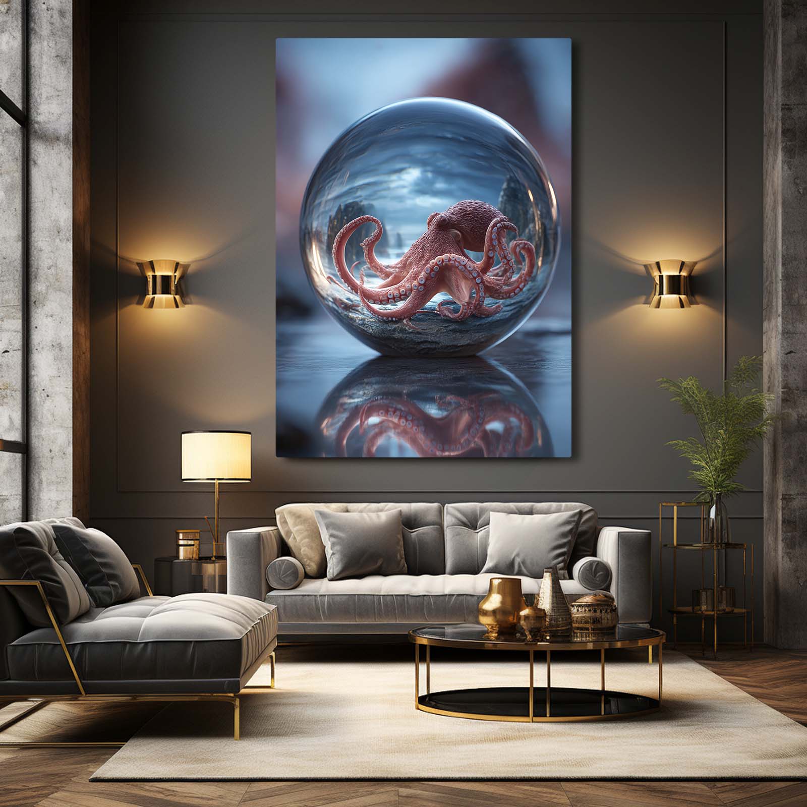 Glass Sphere Octopus Wall Decor – styled in a furnished interior