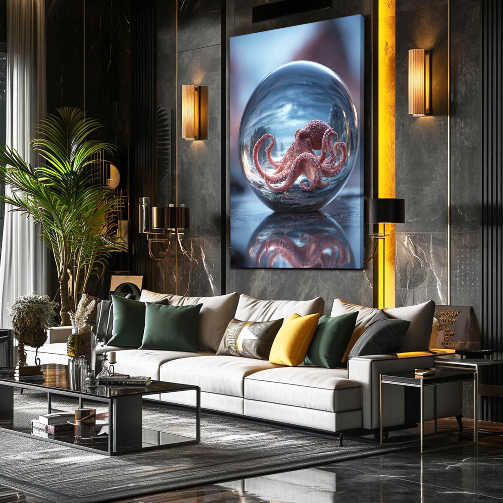Glass Sphere Octopus Wall Decor – styled in a furnished interior