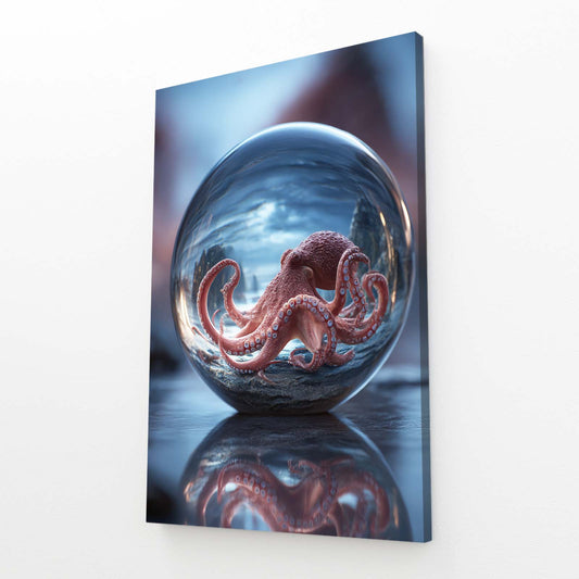 Glass Sphere Octopus Wall Decor – angled canvas view on white background