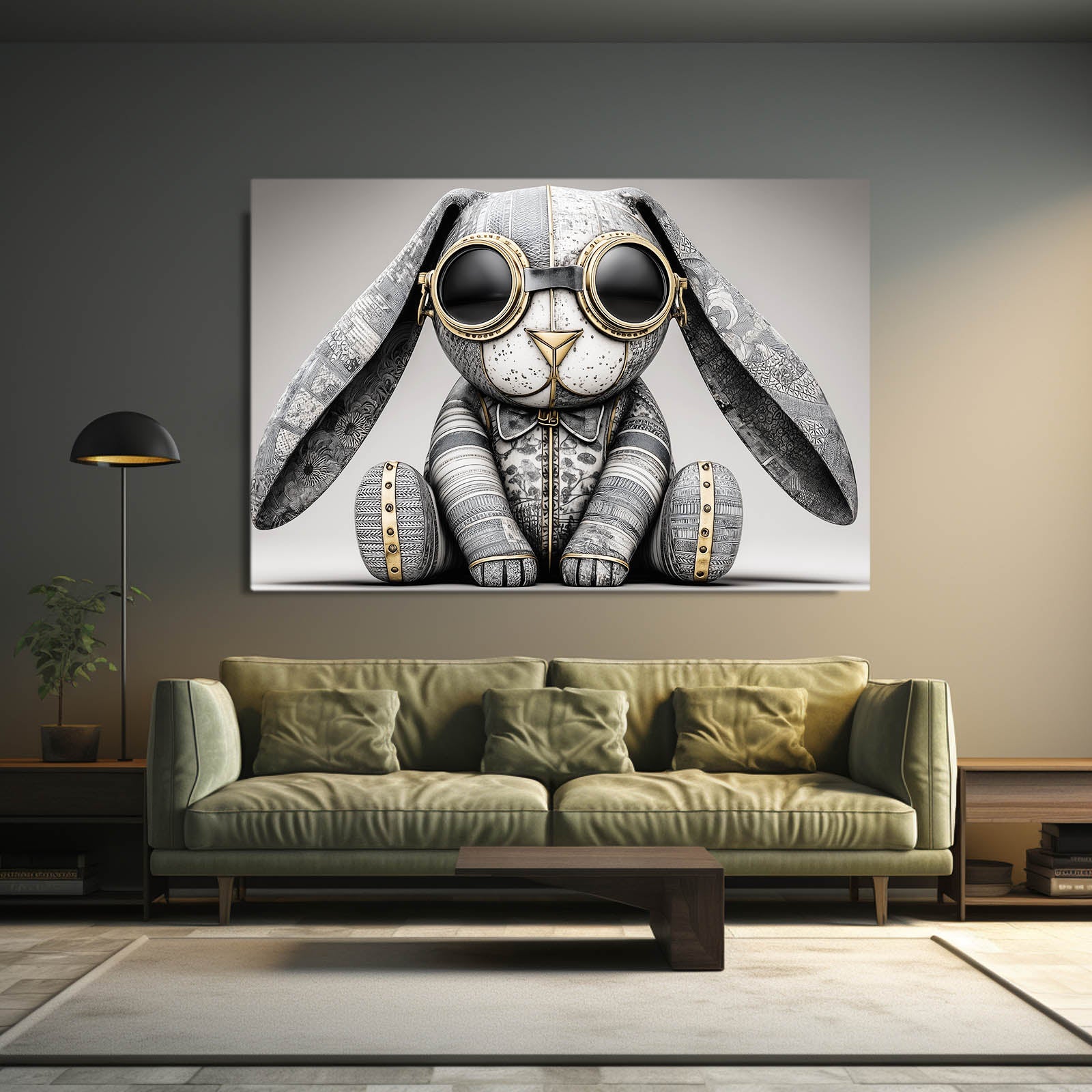 Glasses Rabbit Canvas Art – angled canvas view on white background