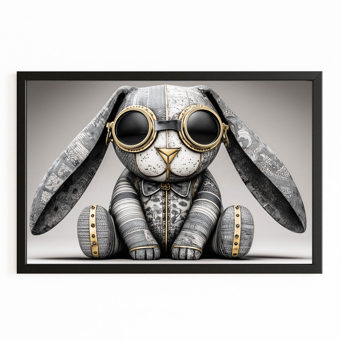 Glasses Rabbit Canvas Art – with Premium Black frame on white background