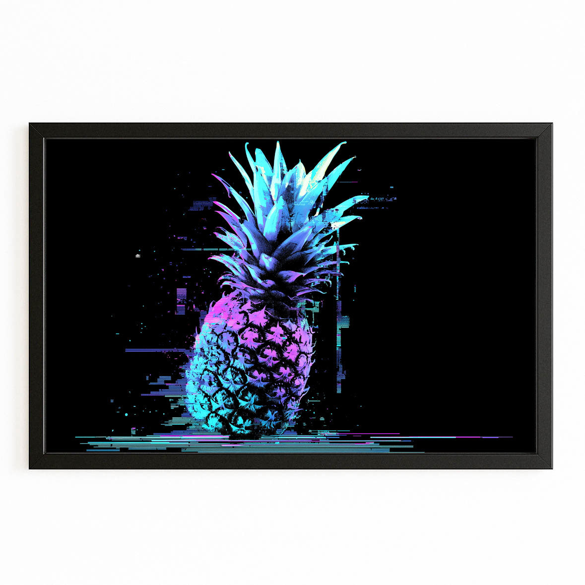 Glitch Neon Pineapple Fruit Prints – with Premium Black frame on white background