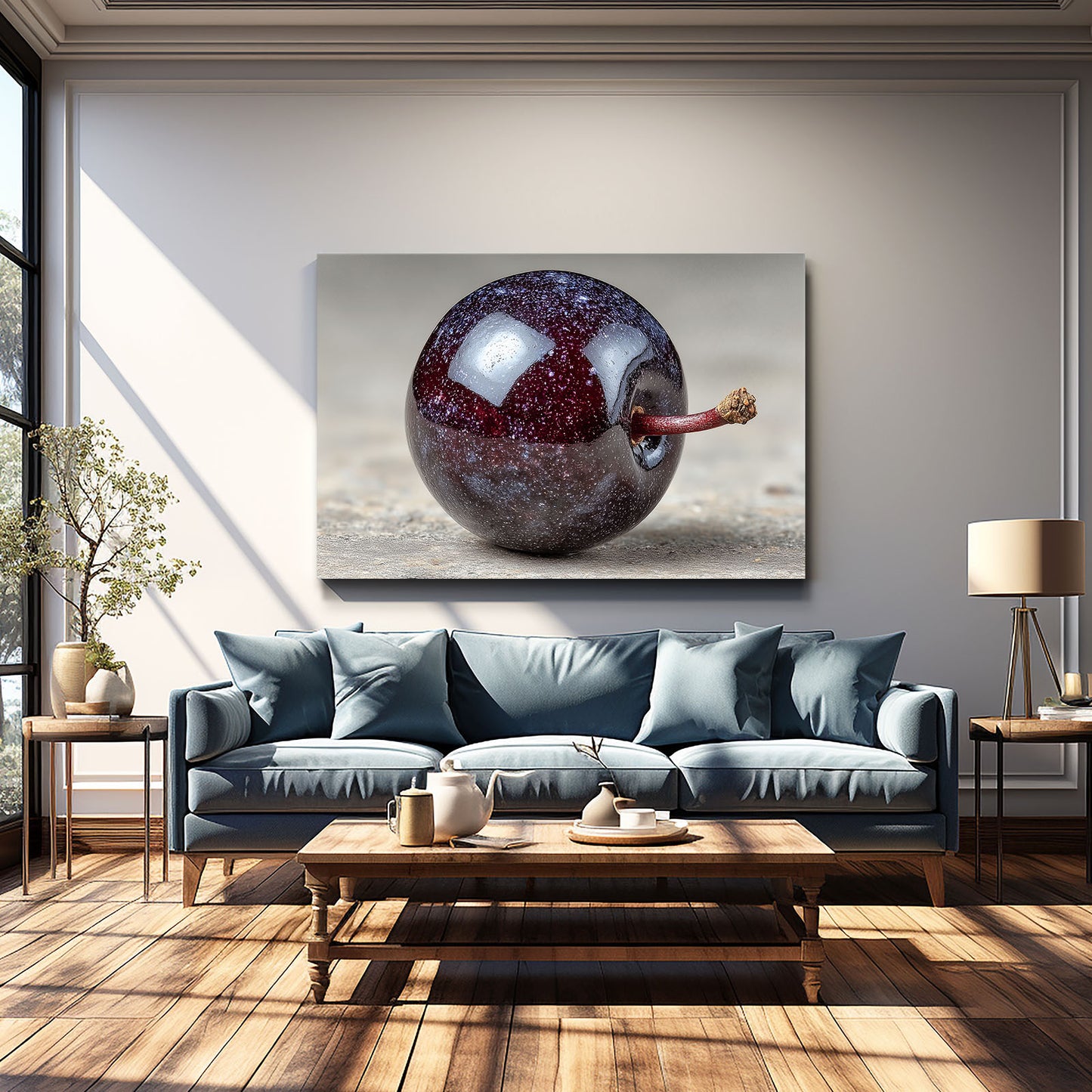 Glossy Dark Plum Fruit Wall Decor – styled in a furnished interior
