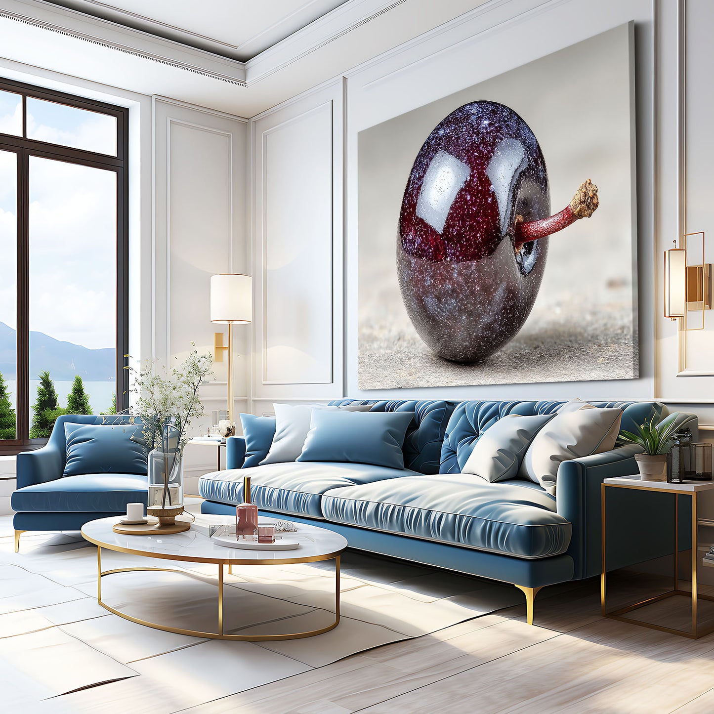 Glossy Dark Plum Fruit Wall Decor – styled in a furnished interior