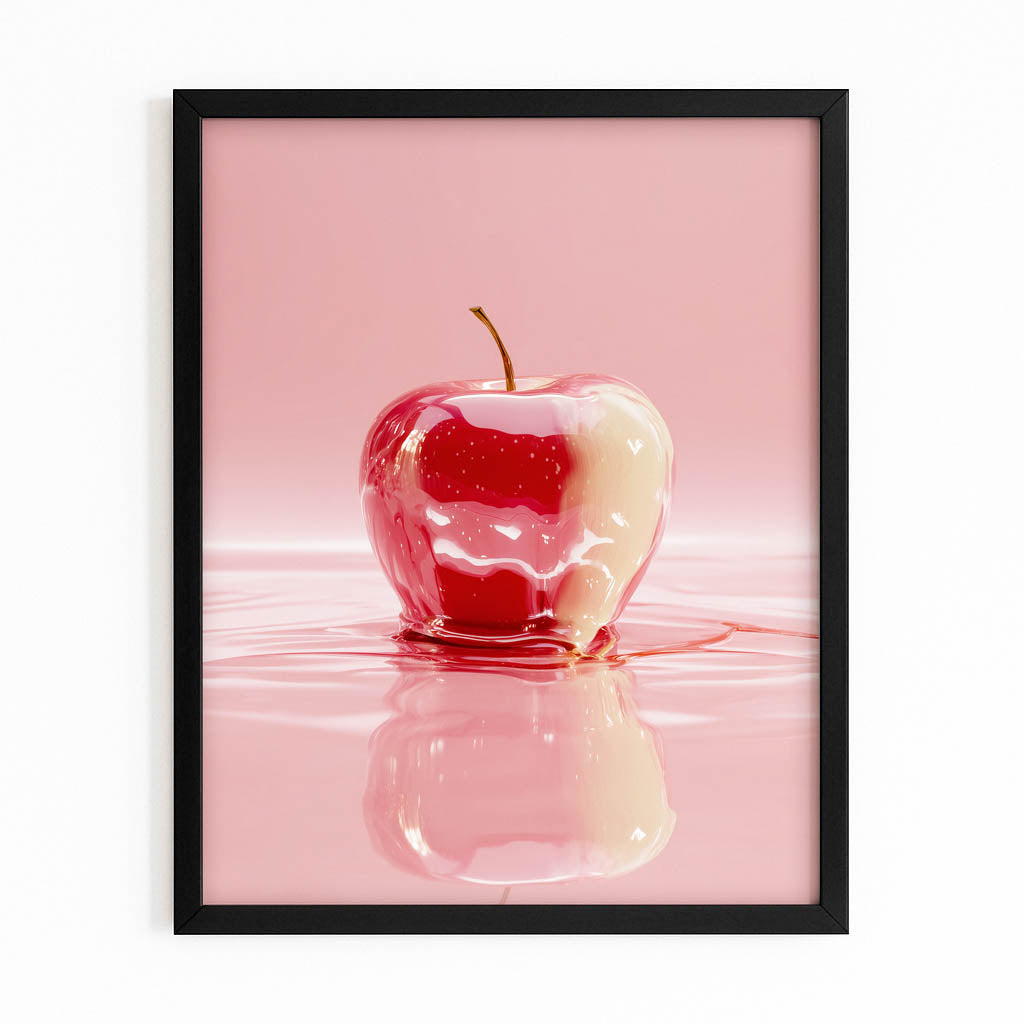 Glossy Red Reflection Apple Art – with Premium Black frame on white background