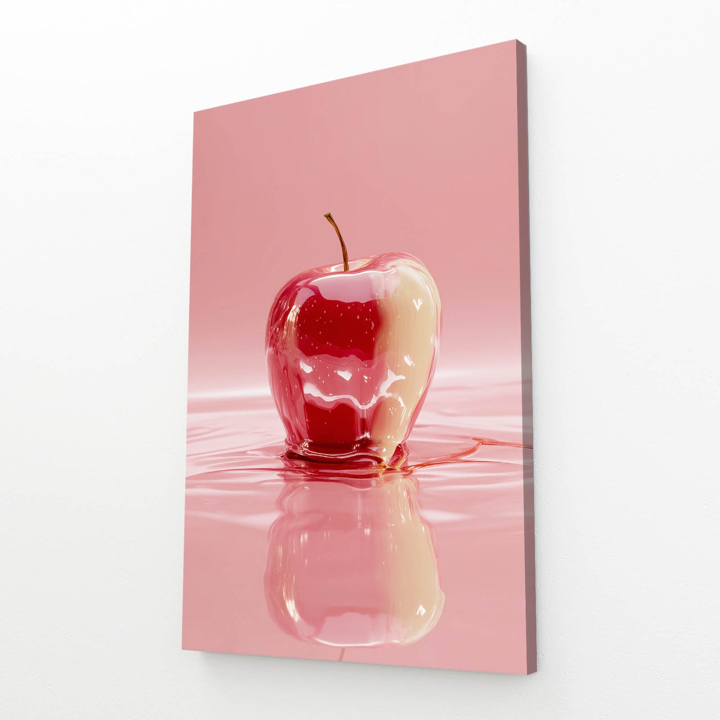 Glossy Red Reflection Apple Art – angled canvas view on white background