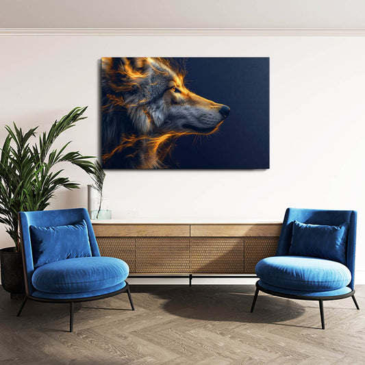Glow In The Dark Wolf Wall Art — digital canvas print in blue tones, view 3