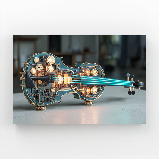 Glowing Blue Violin Steampunk Wall Decor – glowing blue violin steampunk canvas print