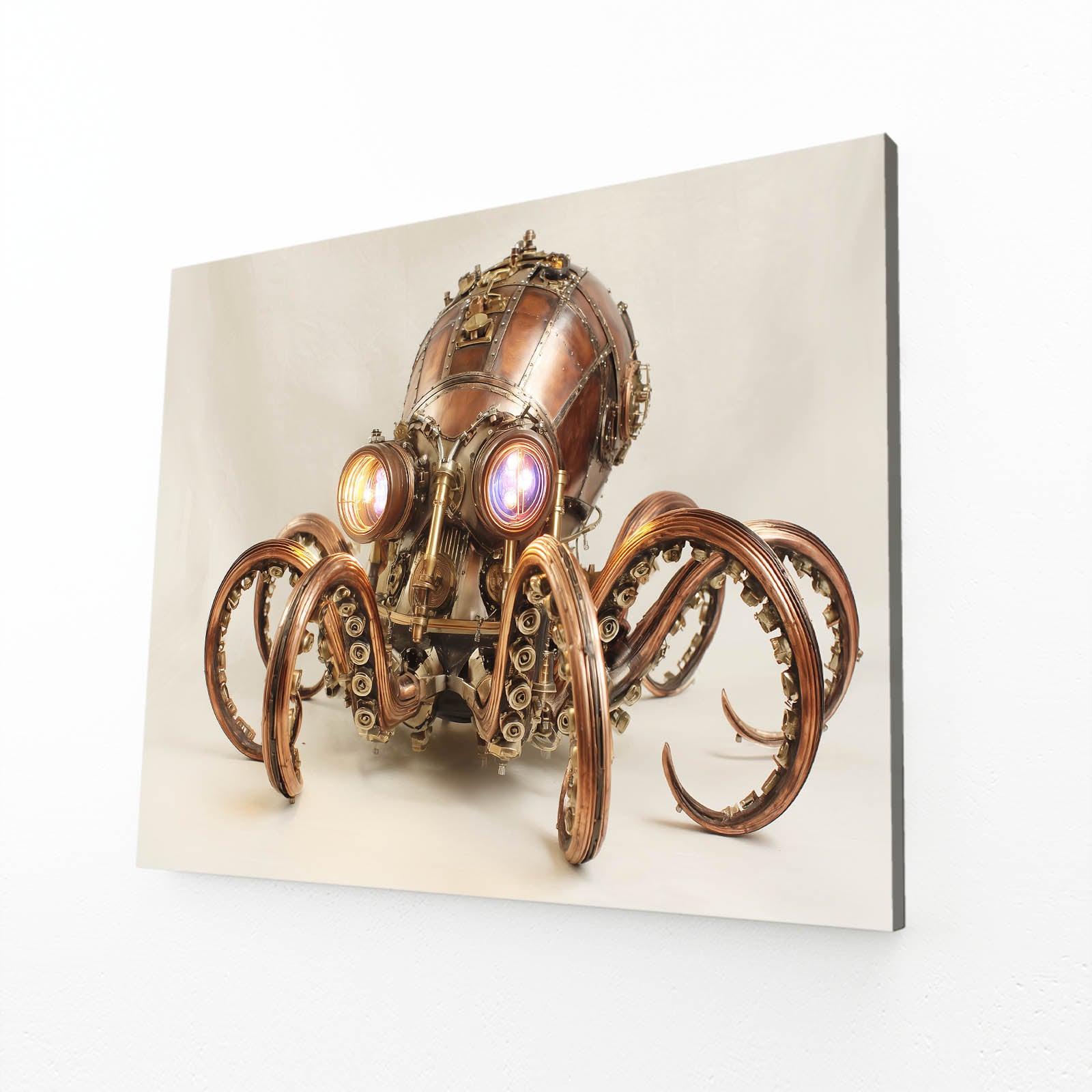 Glowing Copper Octopus Steampunk Canvas – angled canvas view on white background