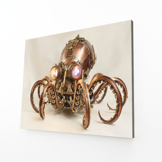 Glowing Copper Octopus Steampunk Canvas – angled canvas view on white background