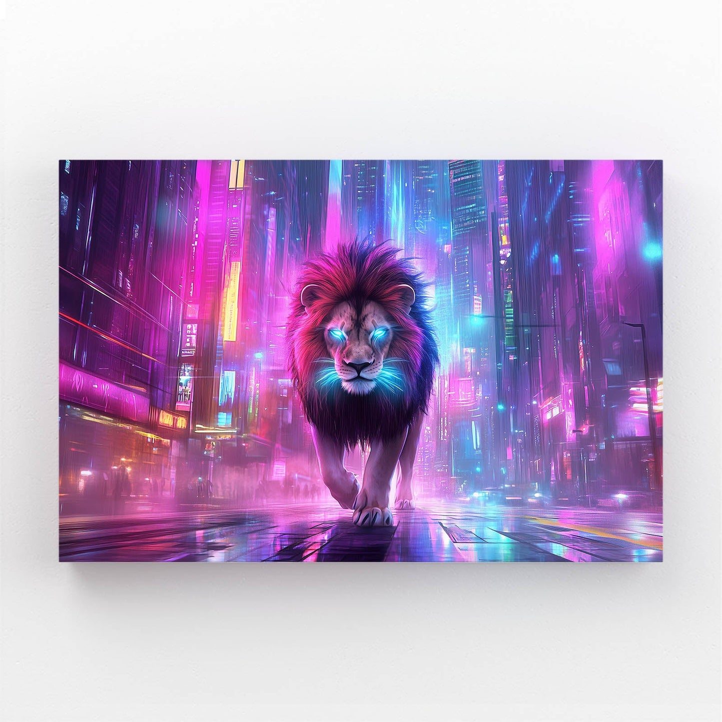 Glowing Cyber Lion Wall Art