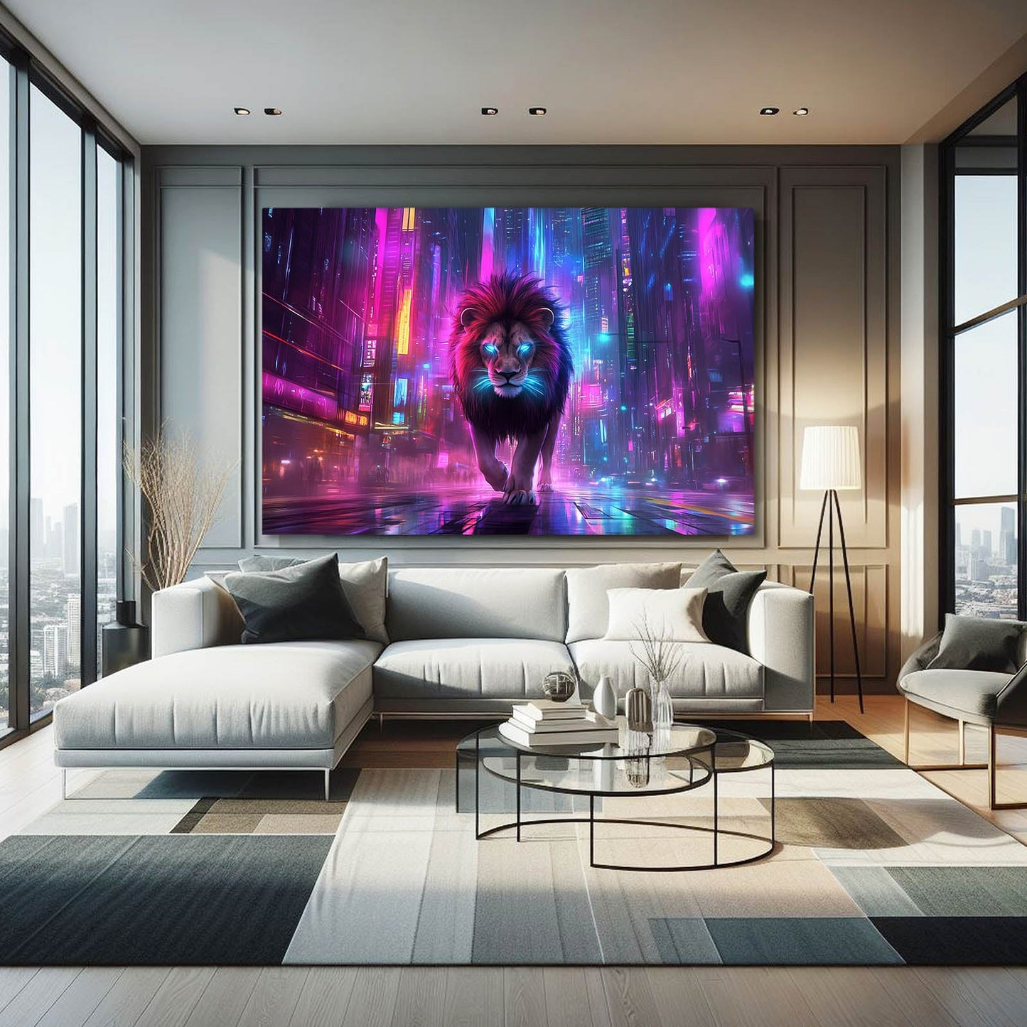 Glowing Cyber Lion Wall Art