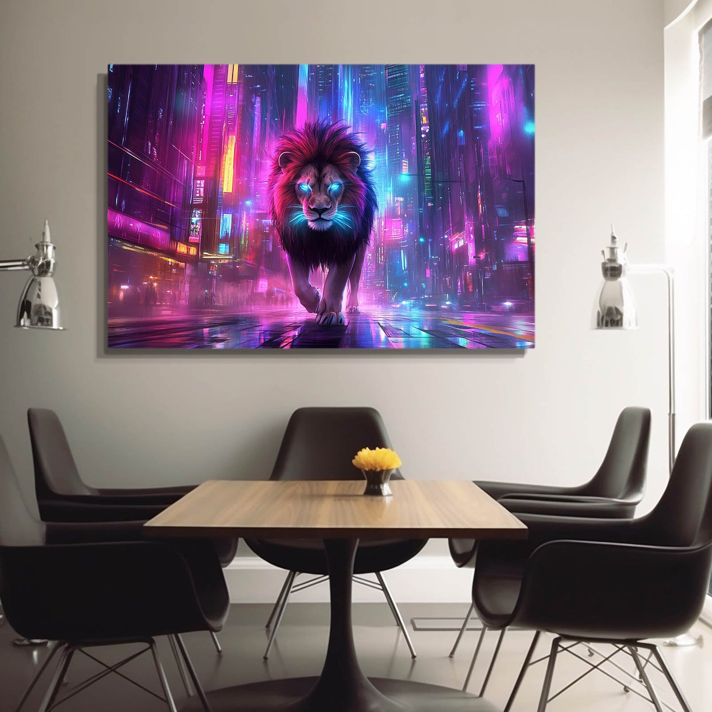 Glowing Cyber Lion Wall Art