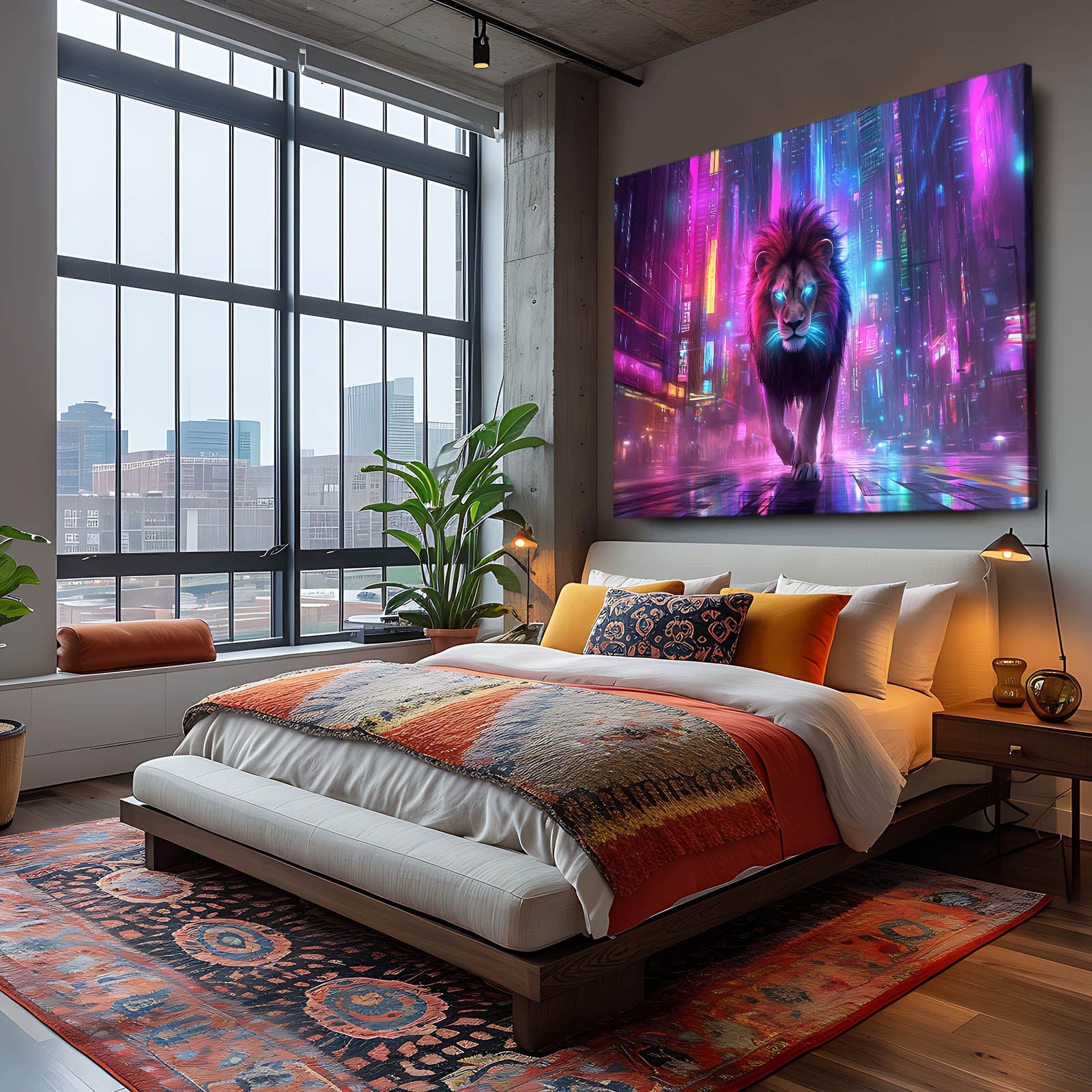 Glowing Cyber Lion Wall Art