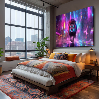 Glowing Cyber Lion Wall Art